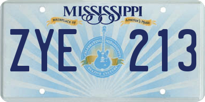 MS license plate ZYE213
