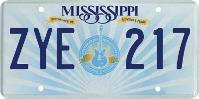 MS license plate ZYE217