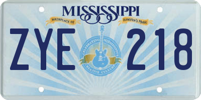 MS license plate ZYE218