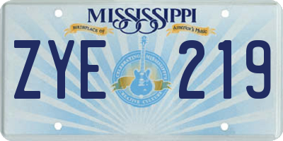 MS license plate ZYE219