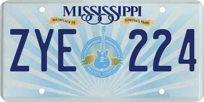 MS license plate ZYE224