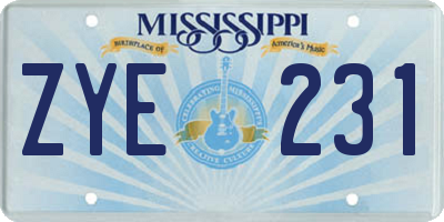 MS license plate ZYE231