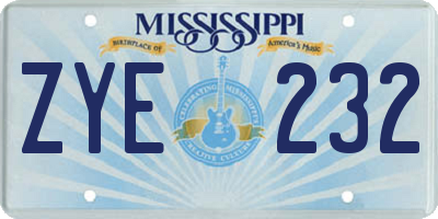 MS license plate ZYE232