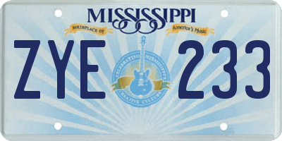 MS license plate ZYE233