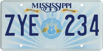 MS license plate ZYE234