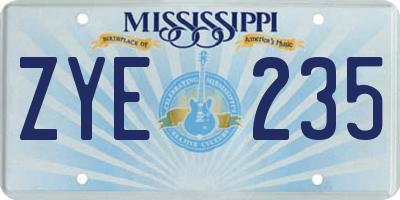 MS license plate ZYE235