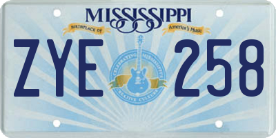 MS license plate ZYE258