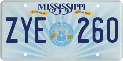 MS license plate ZYE260