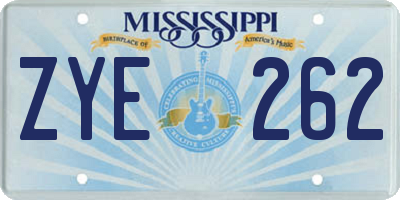 MS license plate ZYE262