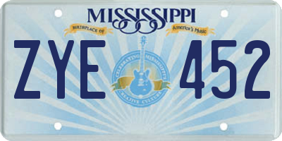 MS license plate ZYE452