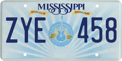 MS license plate ZYE458