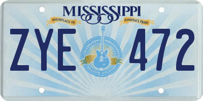 MS license plate ZYE472