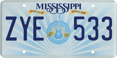 MS license plate ZYE533