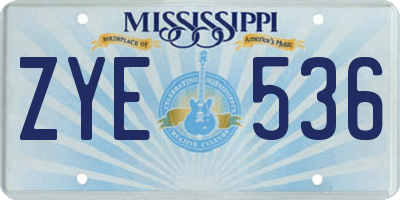 MS license plate ZYE536
