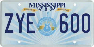 MS license plate ZYE600