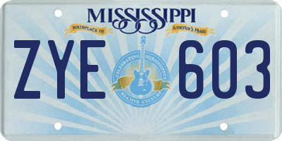MS license plate ZYE603