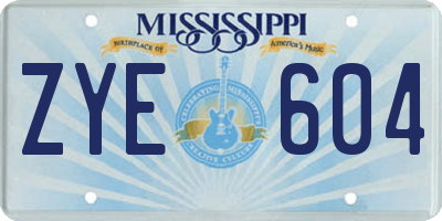 MS license plate ZYE604