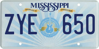 MS license plate ZYE650