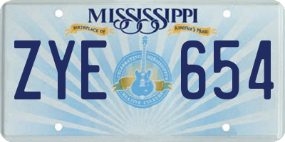 MS license plate ZYE654