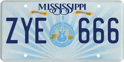MS license plate ZYE666
