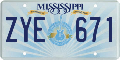 MS license plate ZYE671