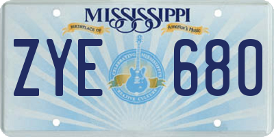 MS license plate ZYE680