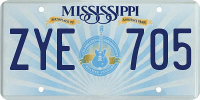 MS license plate ZYE705