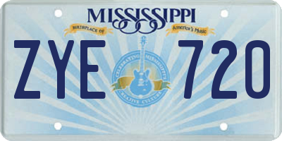 MS license plate ZYE720