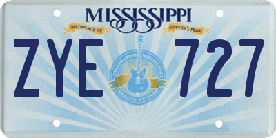 MS license plate ZYE727