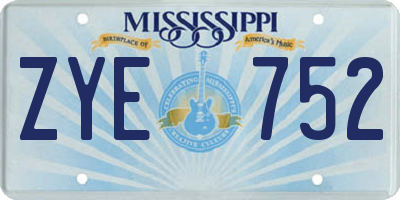 MS license plate ZYE752