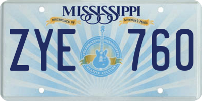 MS license plate ZYE760