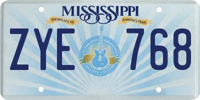 MS license plate ZYE768