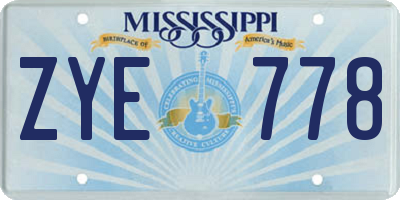 MS license plate ZYE778