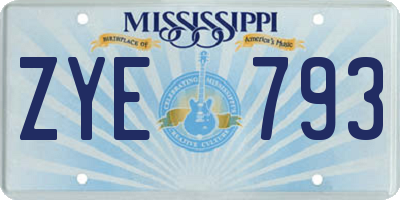 MS license plate ZYE793