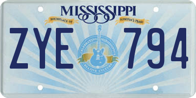 MS license plate ZYE794