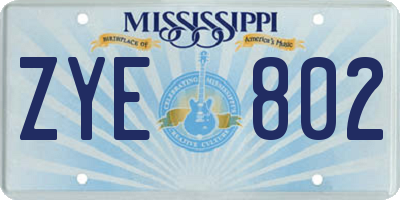 MS license plate ZYE802