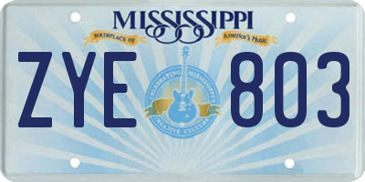 MS license plate ZYE803