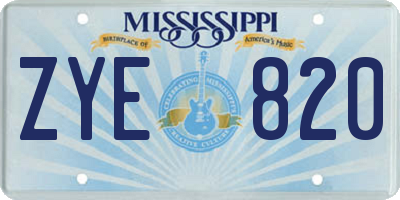 MS license plate ZYE820