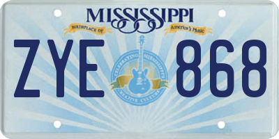 MS license plate ZYE868