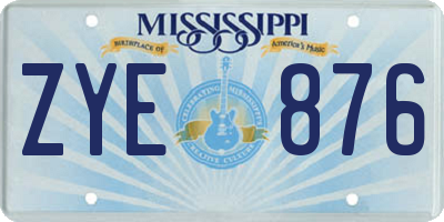 MS license plate ZYE876