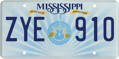 MS license plate ZYE910