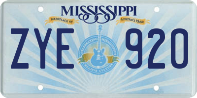 MS license plate ZYE920
