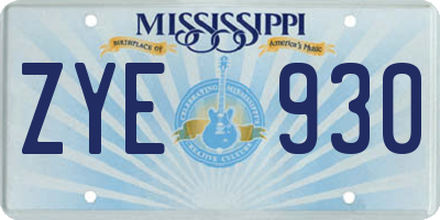 MS license plate ZYE930