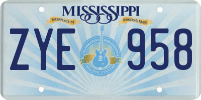 MS license plate ZYE958
