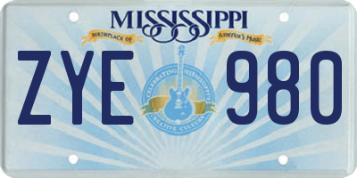 MS license plate ZYE980