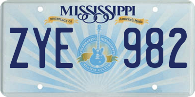 MS license plate ZYE982