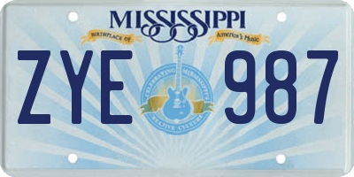 MS license plate ZYE987