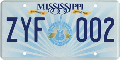 MS license plate ZYF002
