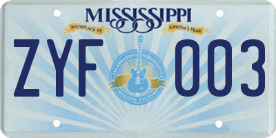 MS license plate ZYF003