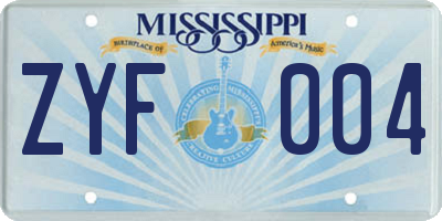 MS license plate ZYF004